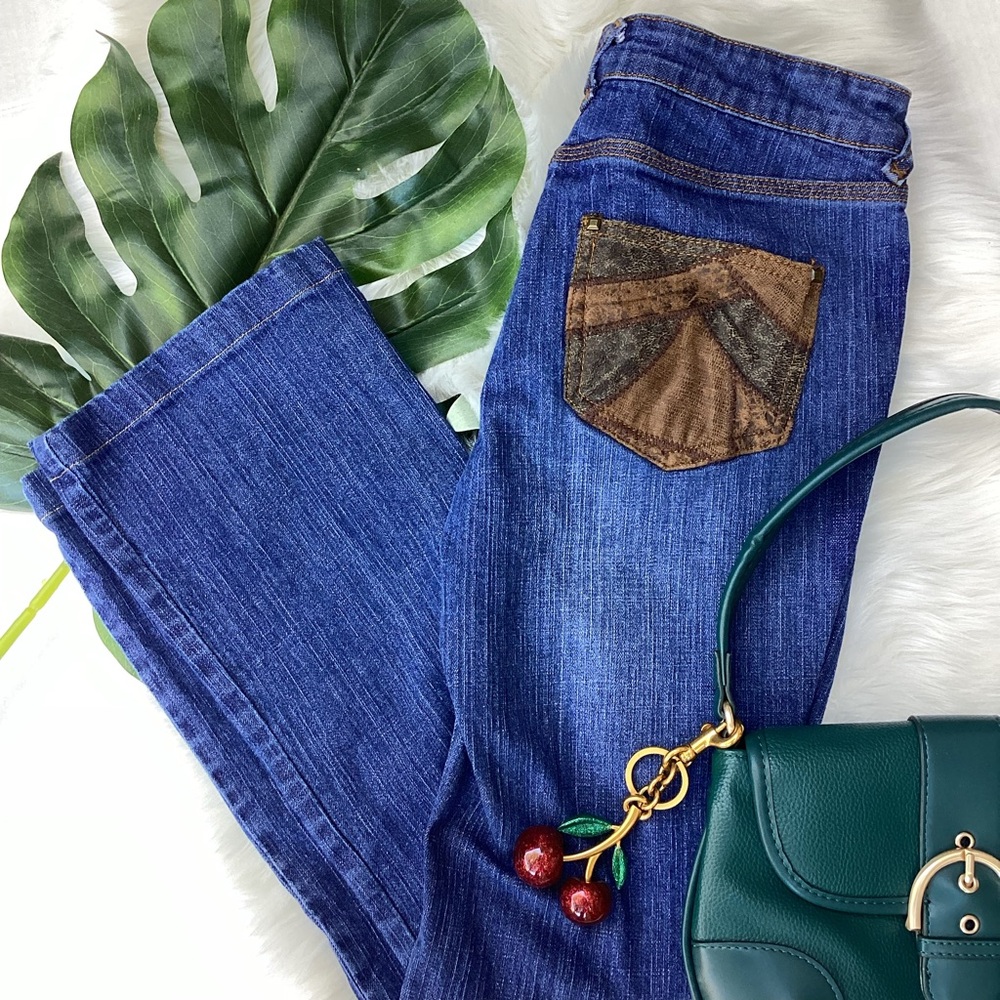 Vintage Y2K Low Rise Jeans Suede Pockets Chi by Falchi Blue Boot Cut Jeans 6